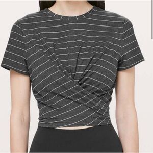 Lululemon Time To Restore Gray White‎ Stripe Tie Top Size 6